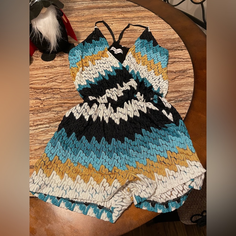 Blue, yellow and black romper